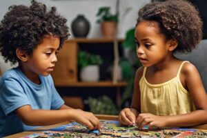 kids on puzzles